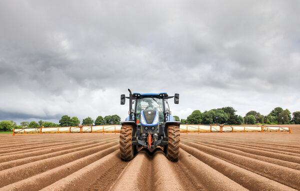 Colin Buttimer using a 24m sprayer with a pre-emergence spray on his Markies potatoes. Picture: David Creedon